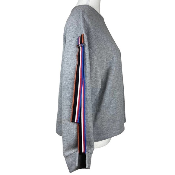 Zara Sweatshirt Striped Strap Sleeves Crewneck Gray Small - Picture 4 of 9